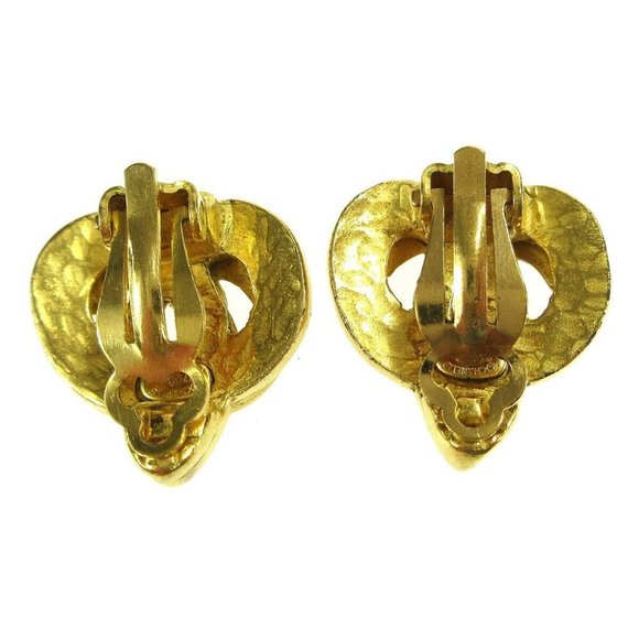 AUTH CHANEL CC Logos Heart Motif Earrings Clip-On Gold-plated - Picture 4 of 4